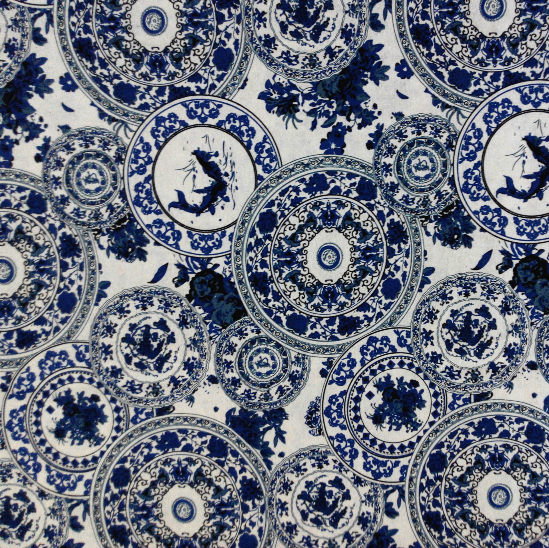 青花瓷布料 棉麻印花布料 亚麻棉混纺 服装裤料连衣裙衬衫布料