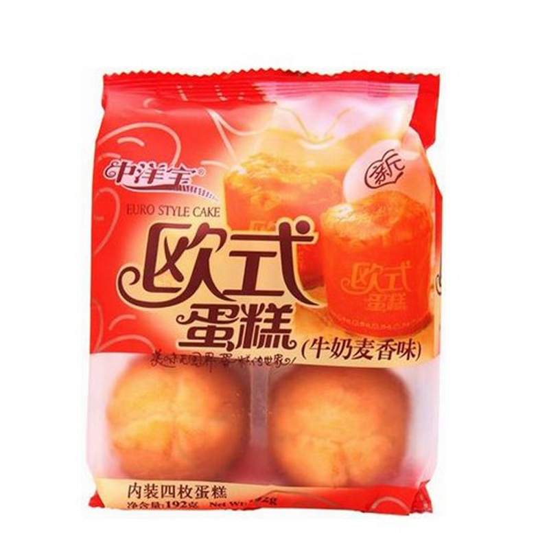 国产休闲食品 中洋宝欧式蛋糕牛奶麦香味192g*12包/箱 热销批发