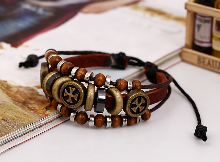 新款手链 串珠牛皮手链批发 复古手链 潮流饰品 义乌