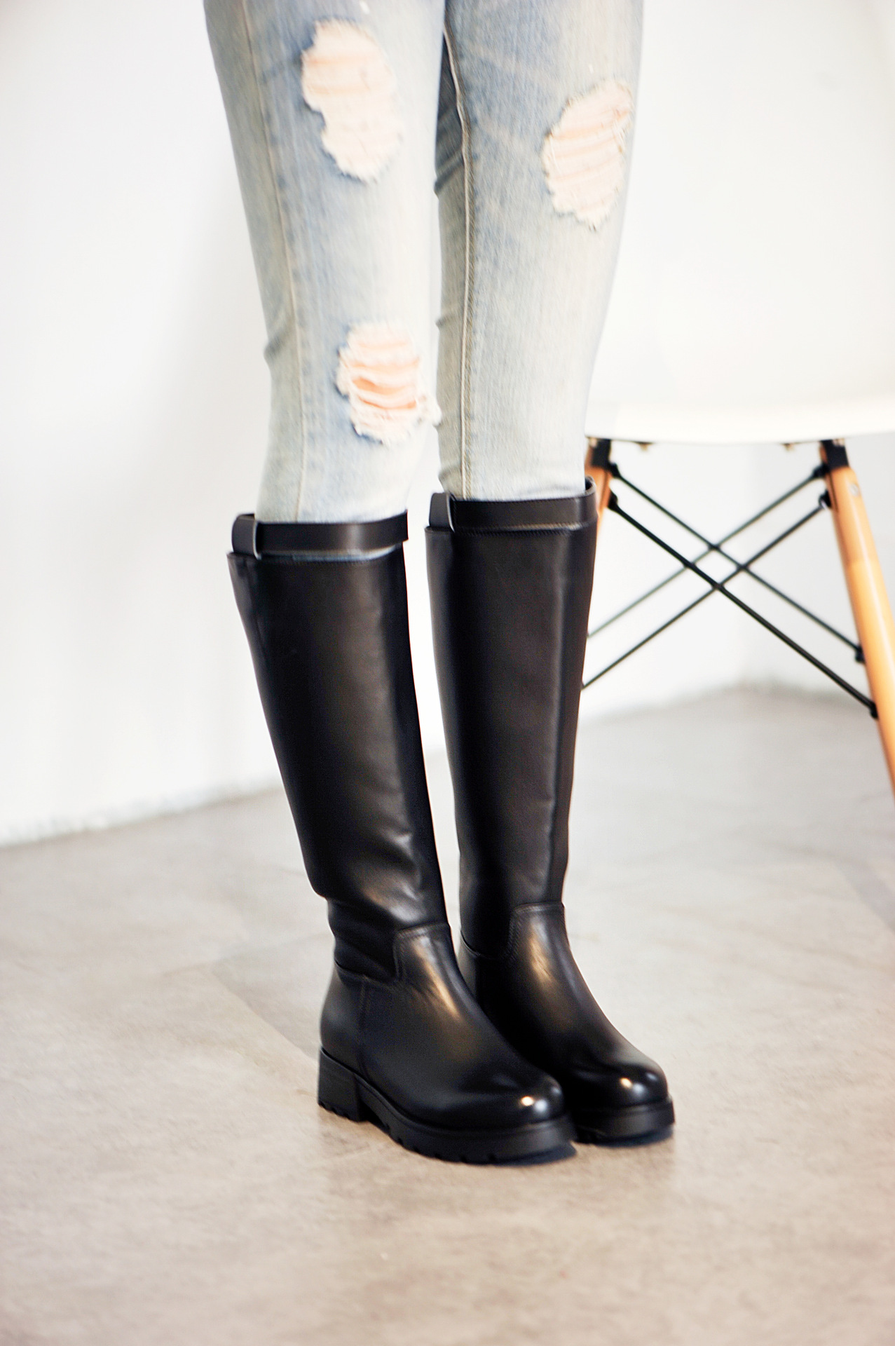 秋冬季新款女靴子真皮平底骑士靴过膝长靴长