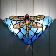 壁灯批发蒂凡尼复古玻璃壁灯 一件代发贴墙电视背景墙灯蜻蜓灯