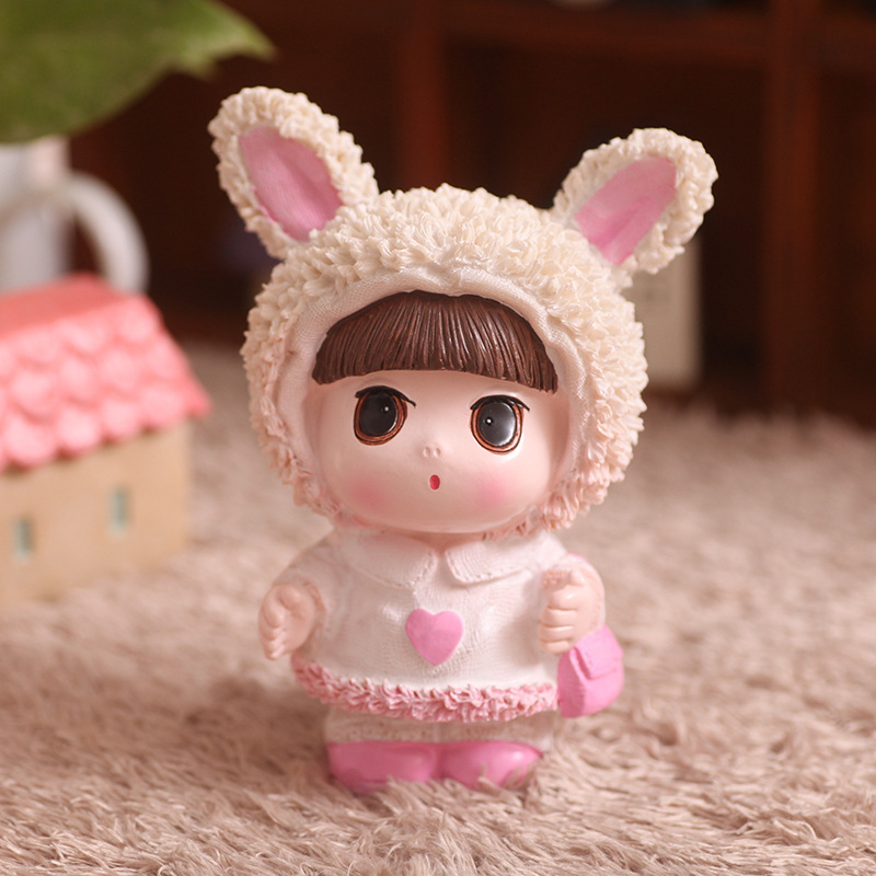 创意款 韩式迷糊娃娃汽车树脂摆件粉色小兔迷糊娃娃小熊迷糊娃娃