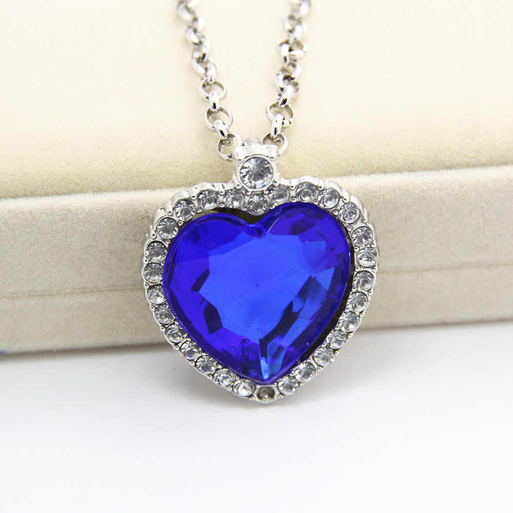 蓝宝石水晶镶钻宝石海洋之心韩版吊坠项链 cx197