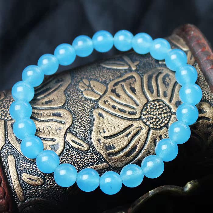 水晶饰品 精品蓝玉髓手链 海蓝宝玉髓 男女水晶手串 玛瑙玉髓饰品