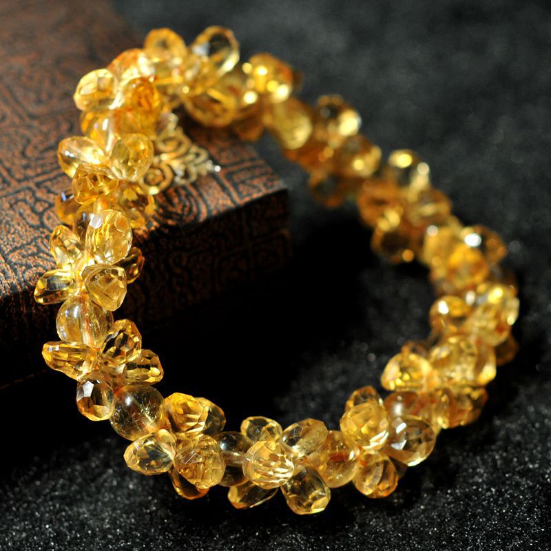 巴西黄黄水晶手链 戒面花手链 六月璀璨夏花 实拍