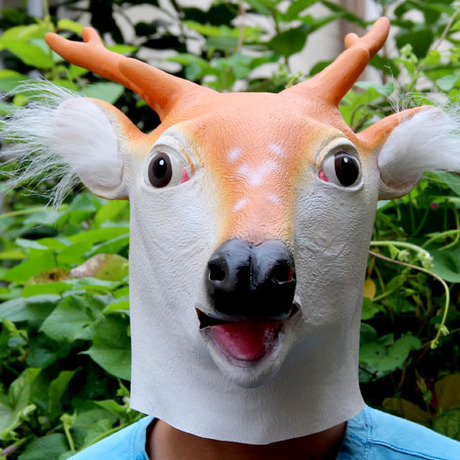 动物头套 梅花鹿面具 鹿头面具 鹿头帽子 鹿头套 万圣节面具