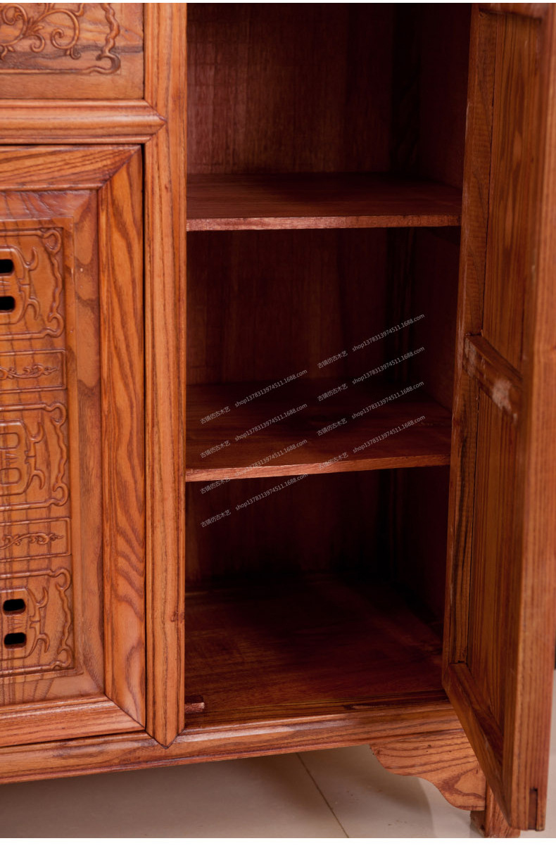 明清仿古家具 榆木鞋柜 进门鞋柜多用柜 中式实木三门两斗鞋柜