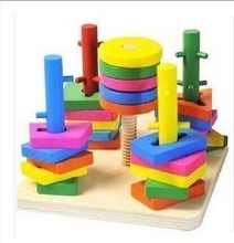 厂家直销木制玩具批发五柱套装积木儿童玩具益知乐品牌