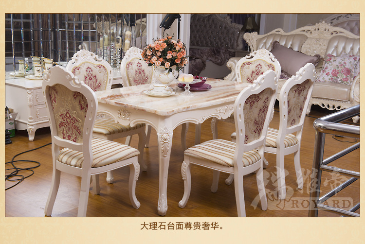 《厂价直销》高档欧式大理石台面实木餐桌 6人座位长方形实木餐台