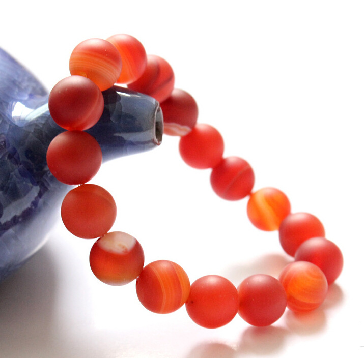 纯天然巴西缠丝纹红玛瑙磨砂亚光手链手串 佛珠高档时尚商务礼品