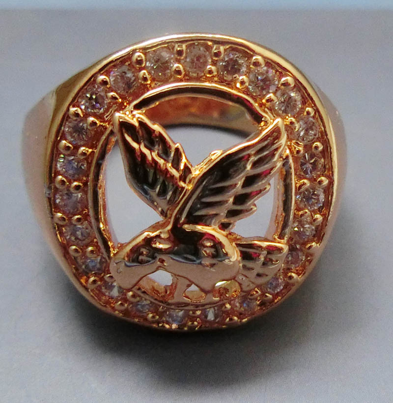 金属镀金戒指 定制飞鹰戒指 黄铜美式戒指