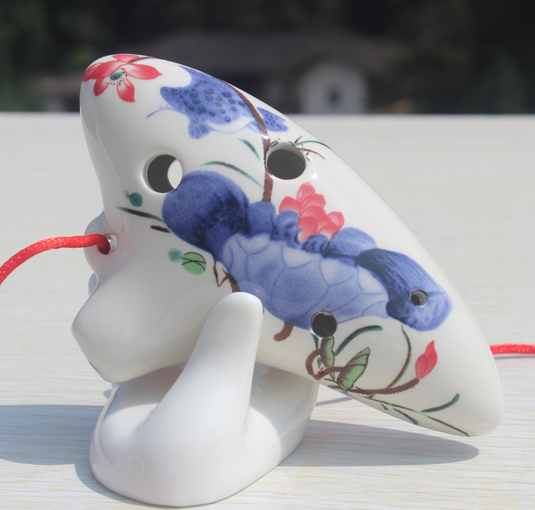 六孔中音g调陶笛6孔手绘潜艇荷花送绳子教