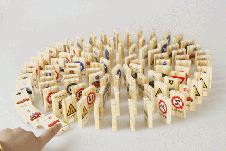 多米诺骨牌 木丸子益智积木玩具 交通标知识大全双面多米诺骨牌 汽车