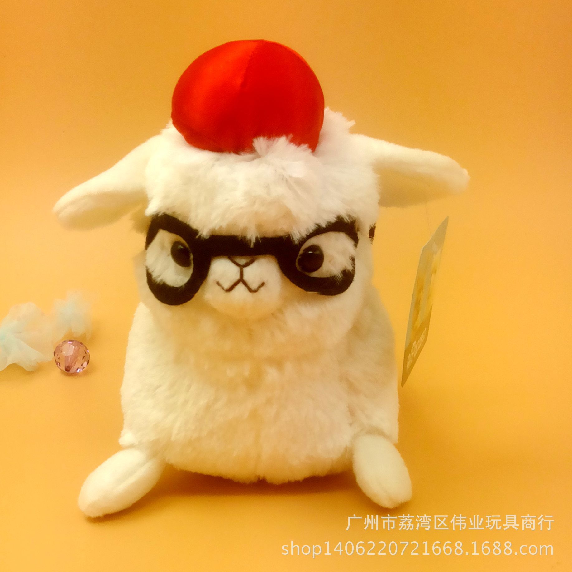 日本抓机货 alpaca萌7寸爬姿眼镜羊羊驼草泥马神兽毛绒玩具公仔