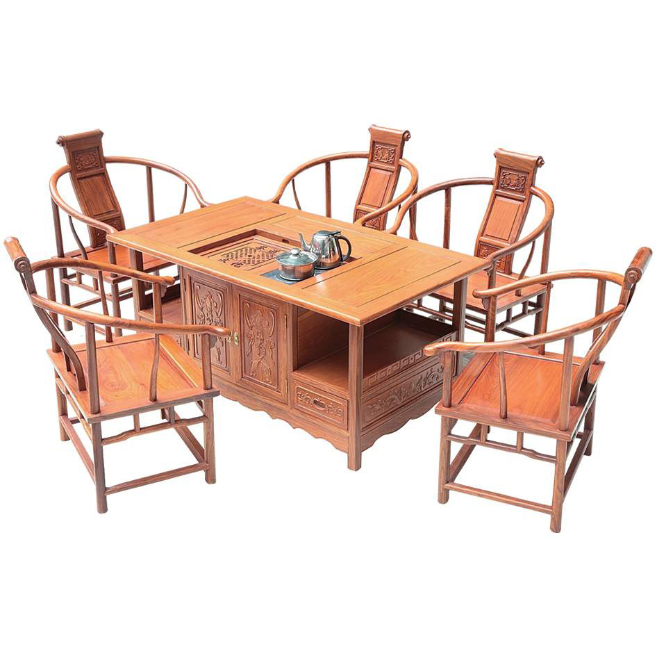 红木茶桌明清古典 仿古茶桌椅组合 功夫茶台 非洲花梨木宝莲.