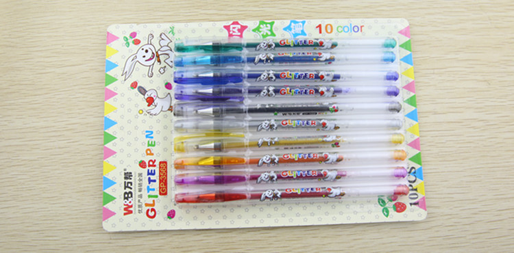 万帮3568 韩版 时尚迷你银色闪光笔 彩色笔 标记笔 卡装10支装