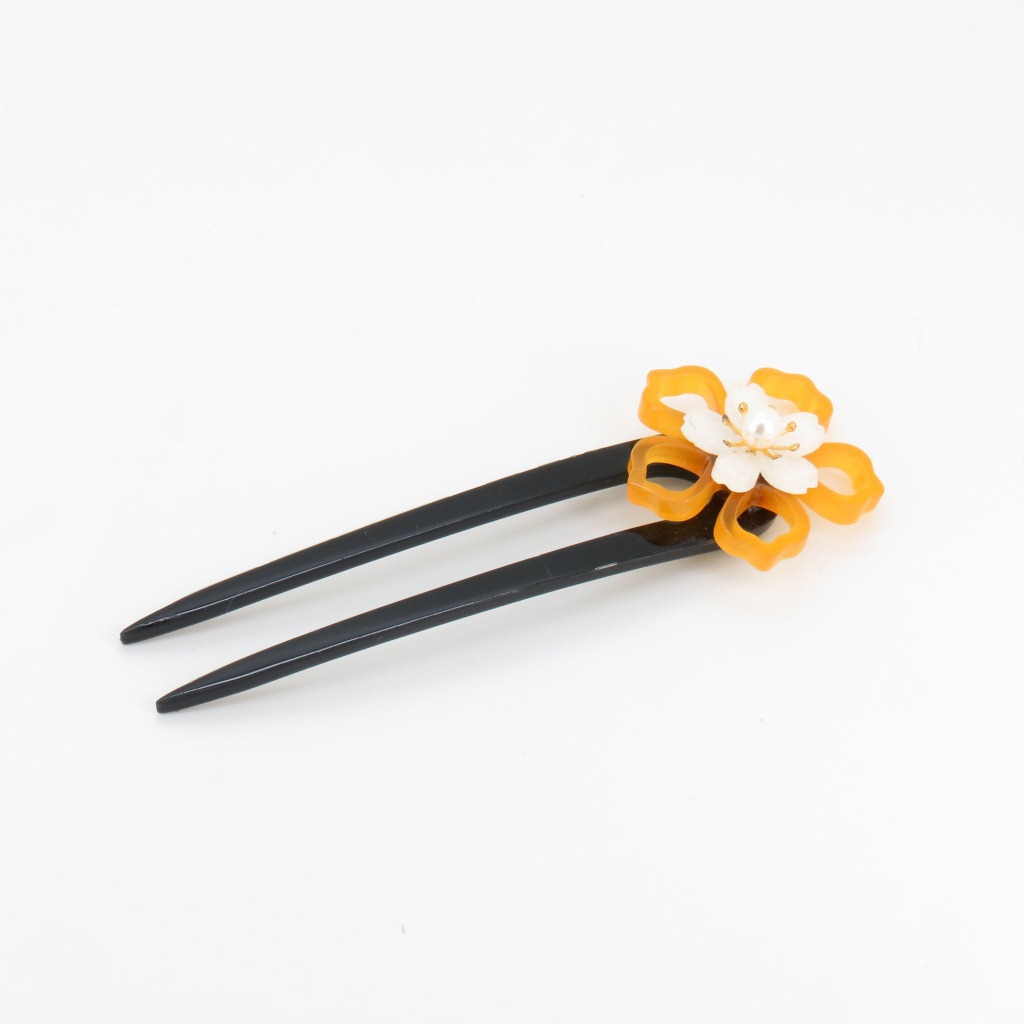 新款古风亚克力饰品 七瓣花u型发簪 发杈 新娘头饰饴色风花铃批发