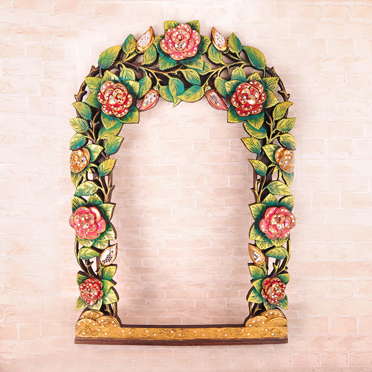 东南亚家居 高端家装用品 特色田园风家饰60*90彩雕花镜框104083