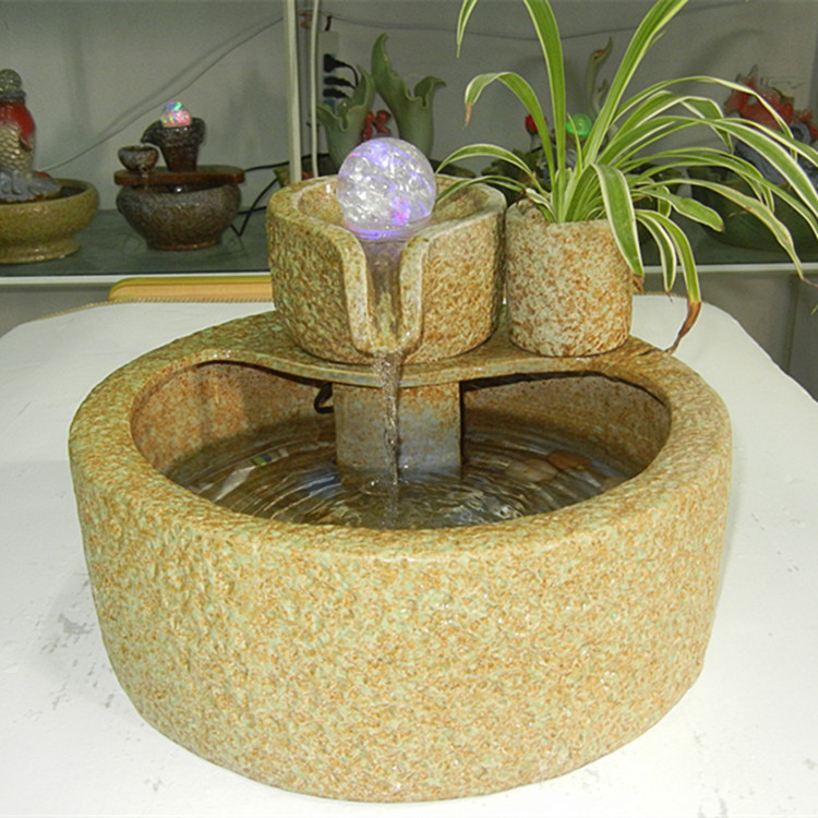新品上市 泉韵古通时来运转磨盘流水喷泉摆件 镇宅家居陶瓷工艺品
