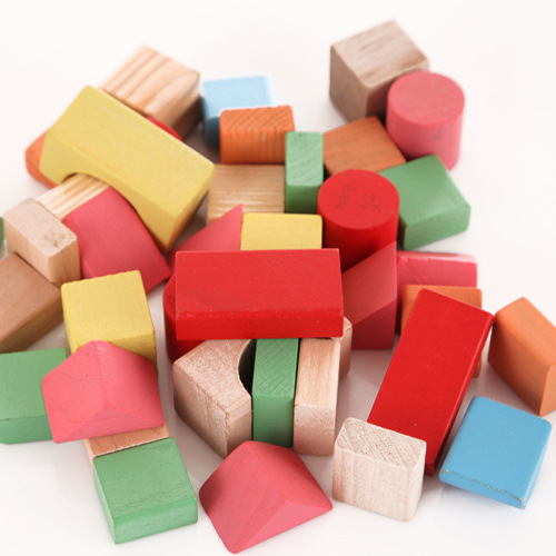 儿童早教益智木质制玩具批发 40粒彩色圆桶装积木玩具 婴幼儿教具