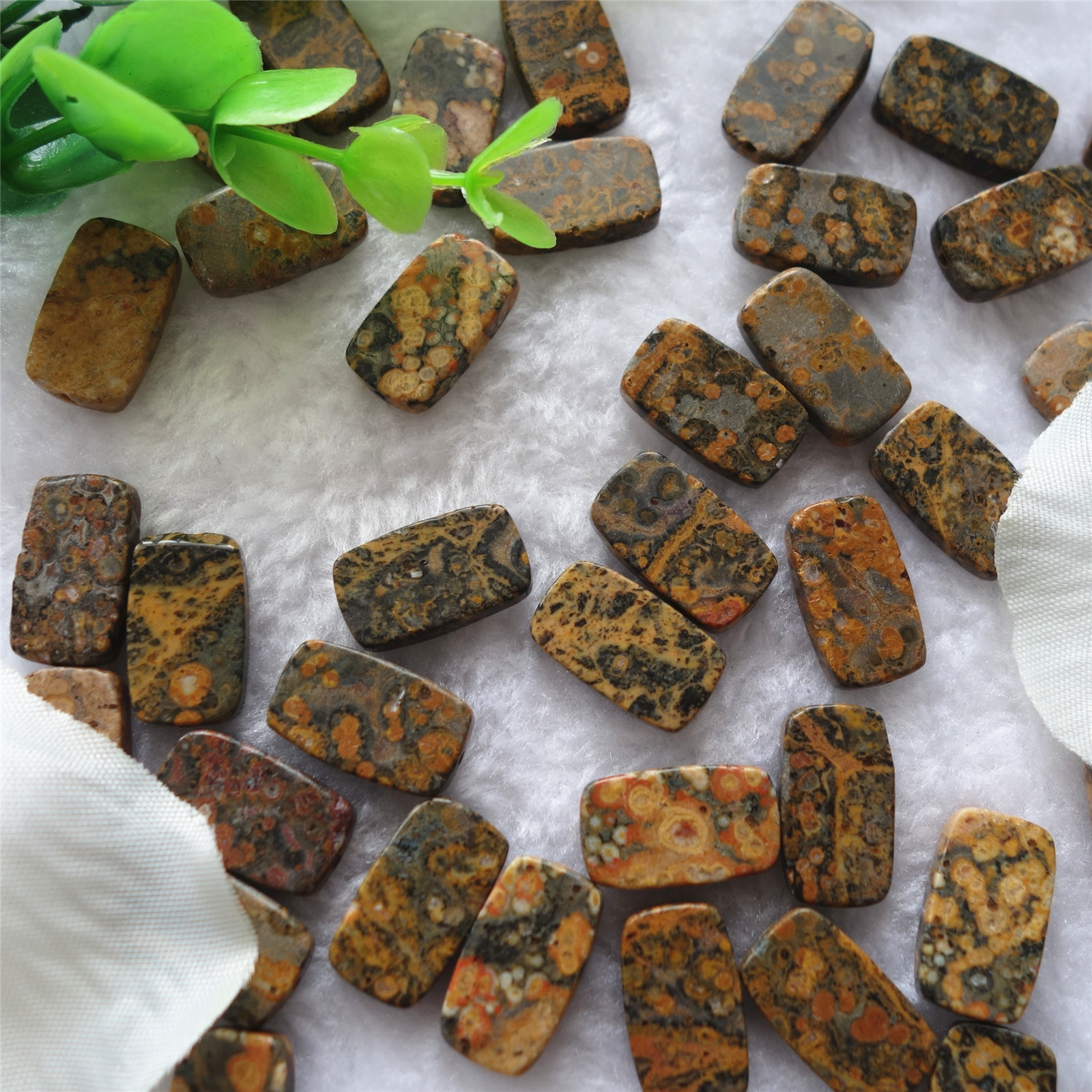 12x20天然花豹石长方形平面石头吊坠diy饰品