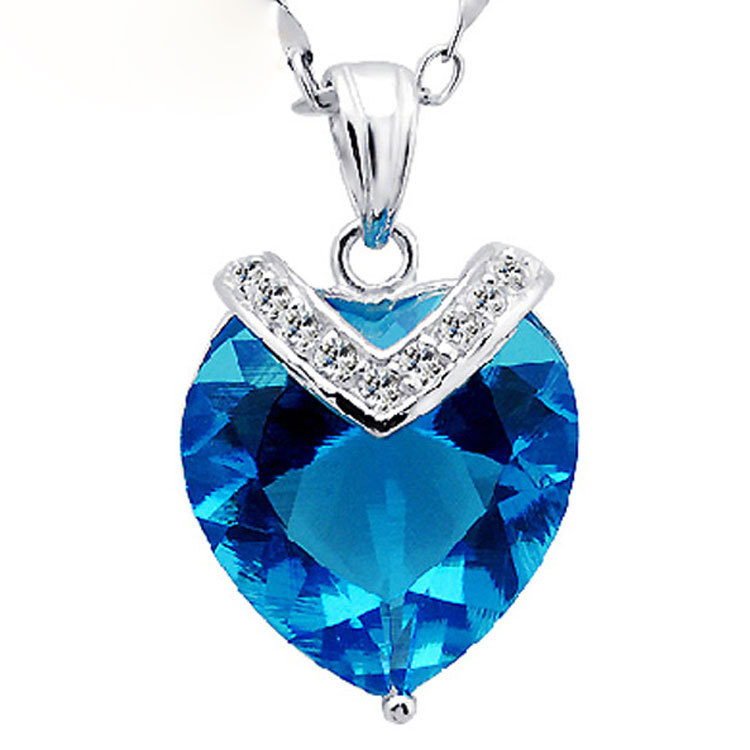新款海洋之心蓝色水晶女吊坠 爱心吊坠 韩版时尚饰品批发-阿里巴巴