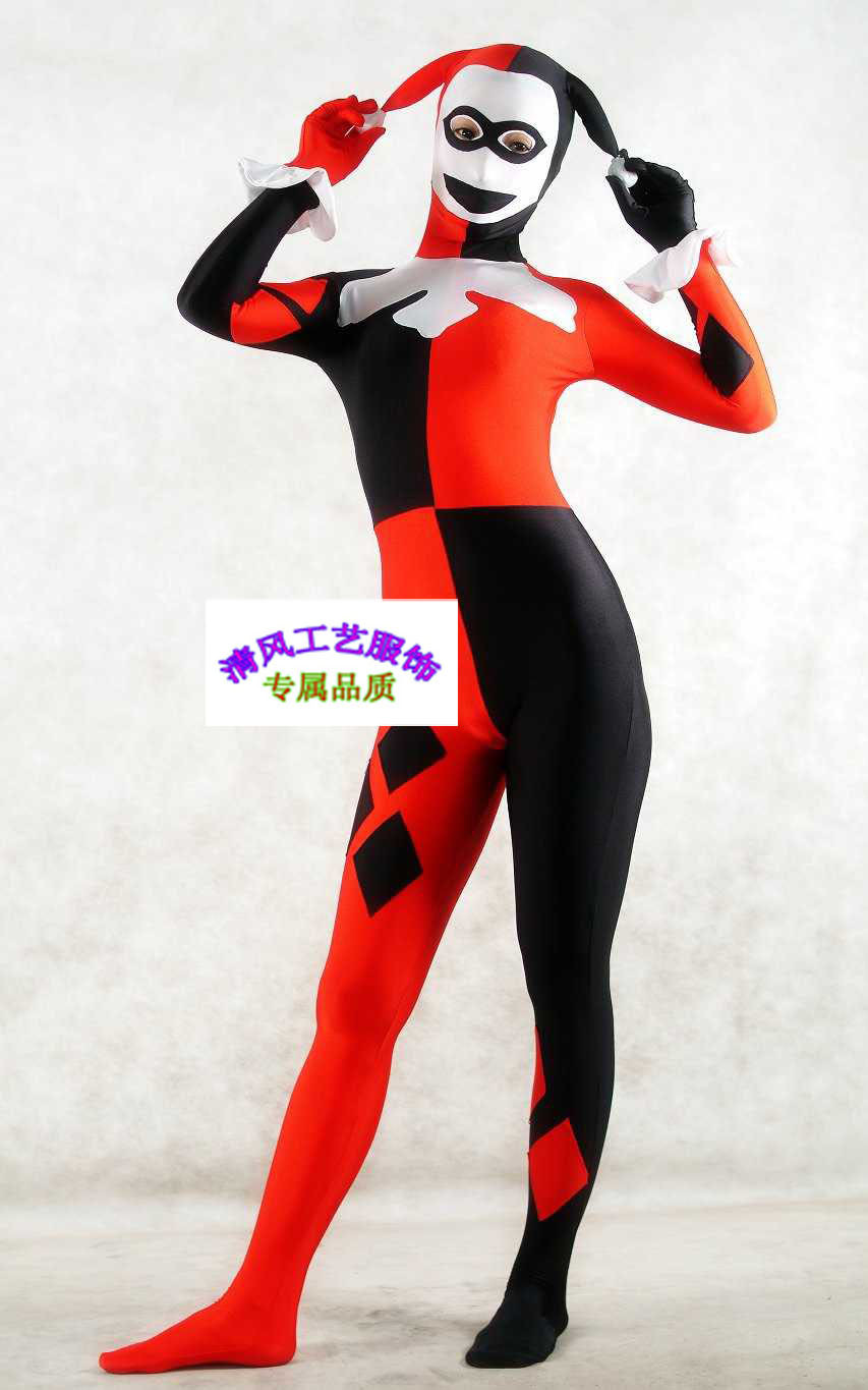 高弹拼色小丑连体紧身衣演出服/动漫影视人物装万圣节道具服装