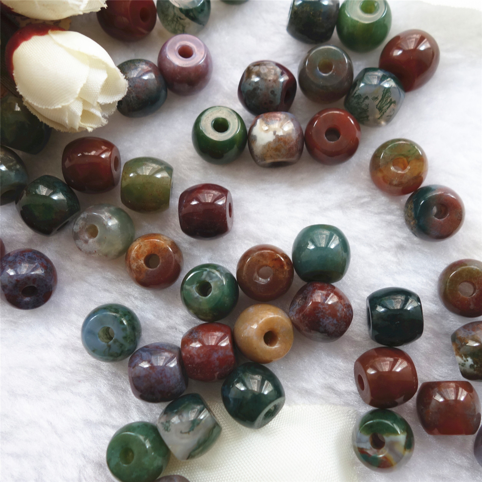 天然七彩玛瑙印度玛瑙鼓珠隔珠吊坠手链耳环散珠diy饰品配件10x12