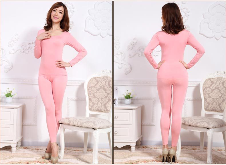 莹柔7003莫代尔7053棉莱卡低圆领女士超薄保暖内衣打底套装