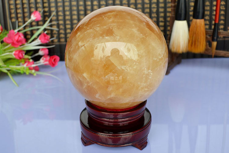 开光纯天然风水球转运球招财黄色水晶球家居装饰镇宅摆件
