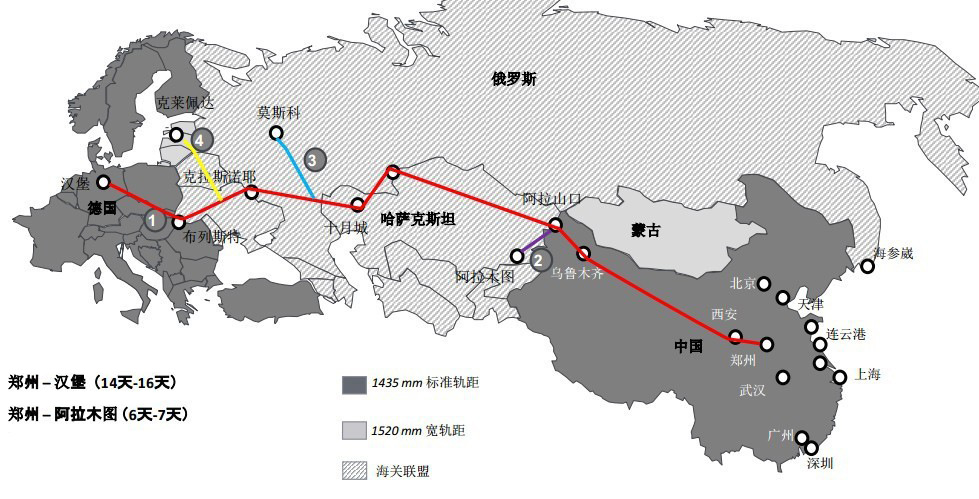 中欧班列途径路线图图片