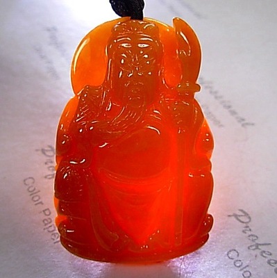 aa-8194574弛云翡翠天然a货带证.老种帝王红精雕招财辟邪关公挂件