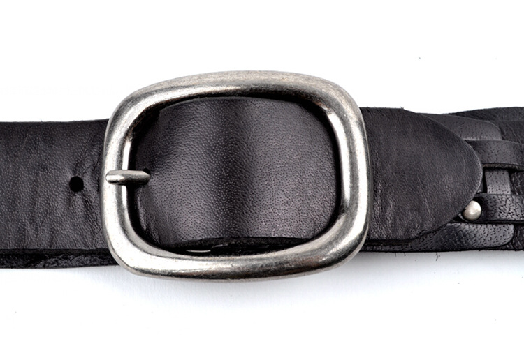 厂家供应批发时尚编织铆钉挨打黑色男女士**皮带头层牛皮腰带