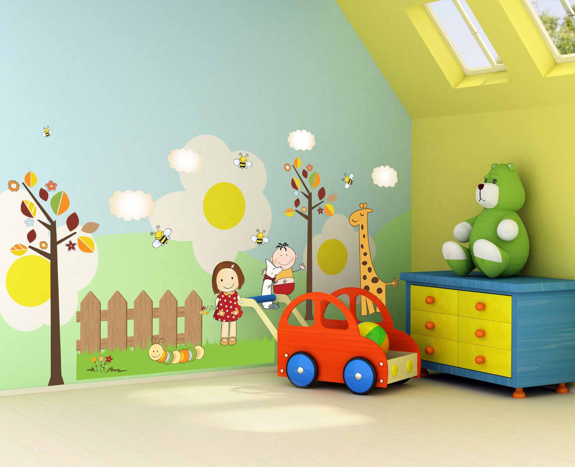 快乐女孩卡通墙贴儿童房书房必备三代可移除墙贴批发