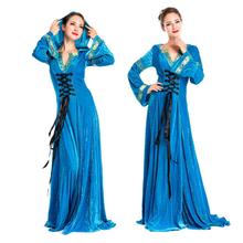欧美游戏服蓝色欧洲复古宫廷服装英国贵族女王装万圣舞会公主洋装