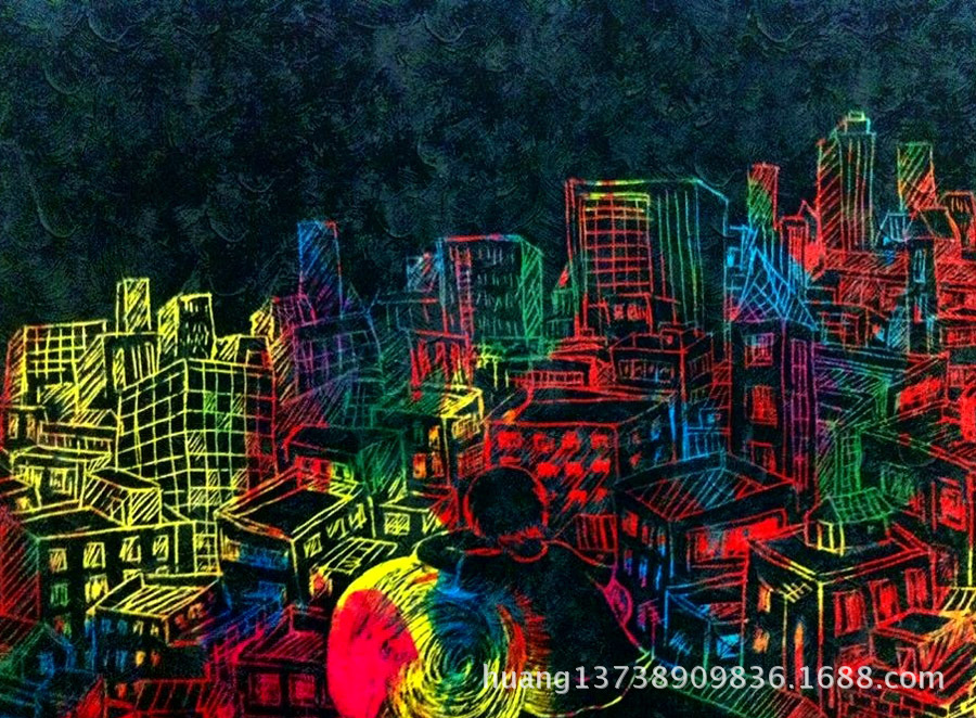 夜景炫彩刮刮画 雪山8开刮画纸 刮画画纸刮刮纸 刮画本 刮纸批发
