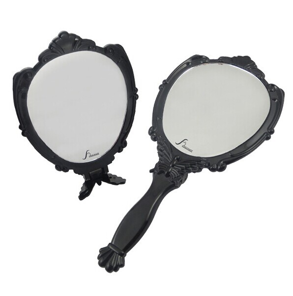 促销手持化妆镜  时尚塑料玫瑰花单面手柄镜子 折叠手镜
