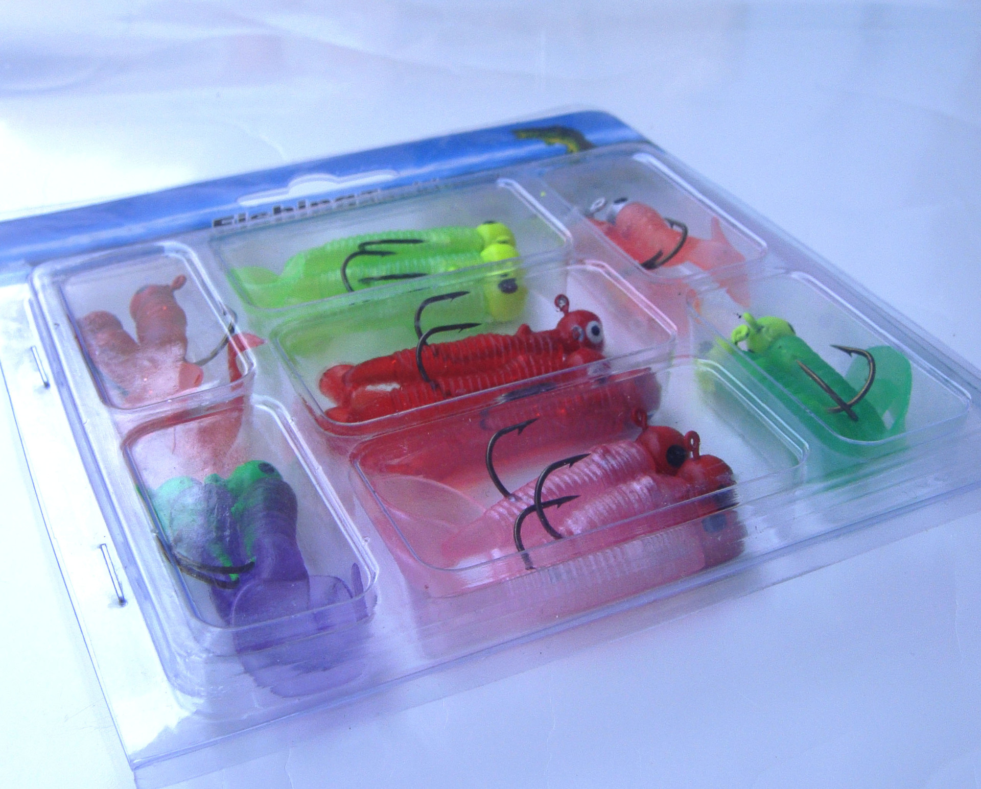 吸塑盒装铅头钩挂软虫 17支装路亚钩 鱿鱼头钩卷尾蛆单尾饵路亚饵