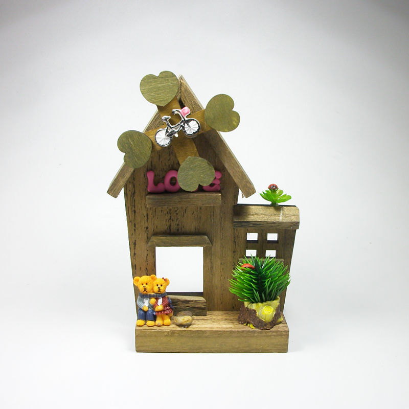 批发6752卡通小熊木质房屋音乐盒 创意居家田园桌面摆件工艺品
