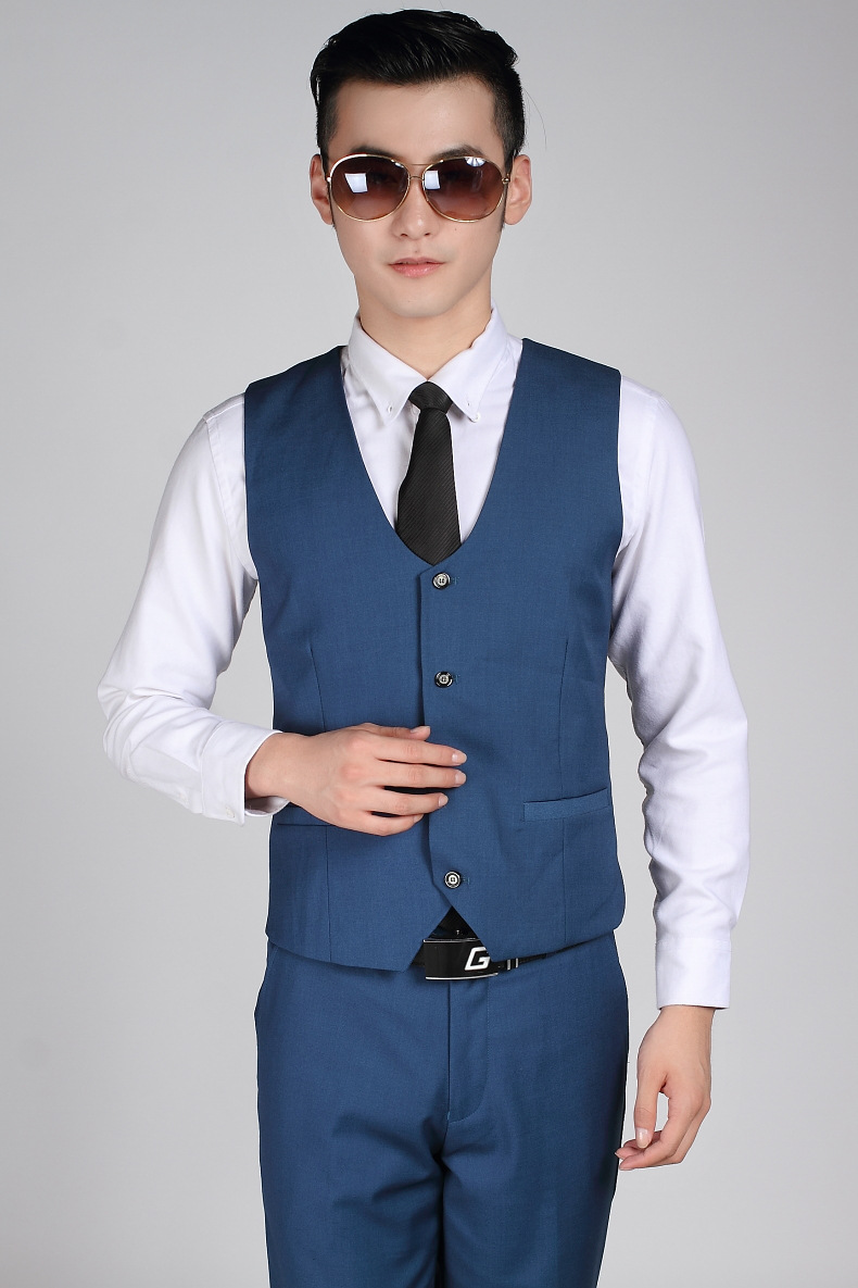 2019秋冬款商务休闲男士马夹韩版修身西装马甲男潮职业装黑色宝蓝