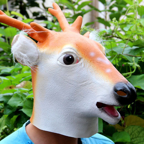 动物头套 梅花鹿面具 鹿头面具 鹿头帽子 鹿头套 万圣节面具