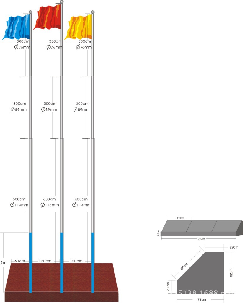 不锈钢旗杆加工定做旗杆尺寸旗杆高度与间距焊接国旗杆