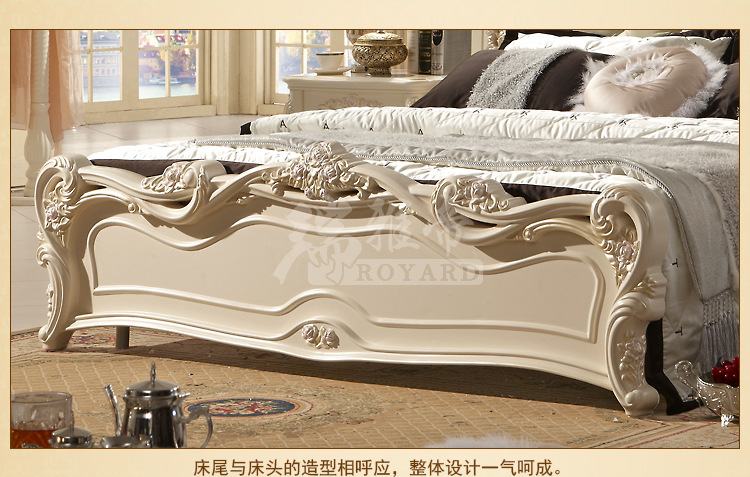 厂家直销 雕花欧式真皮床1.5/1.8米实木床特价排骨架床气压高箱床