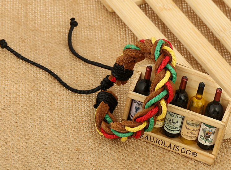 手工皮绳手链真皮手链编织手链leatherbracelet麻绳手链