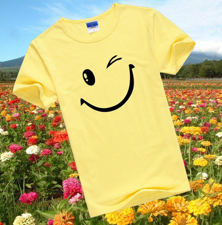 调皮微笑黄色笑脸运动会t恤定制班服工作服广告衫文化衫纯棉短袖