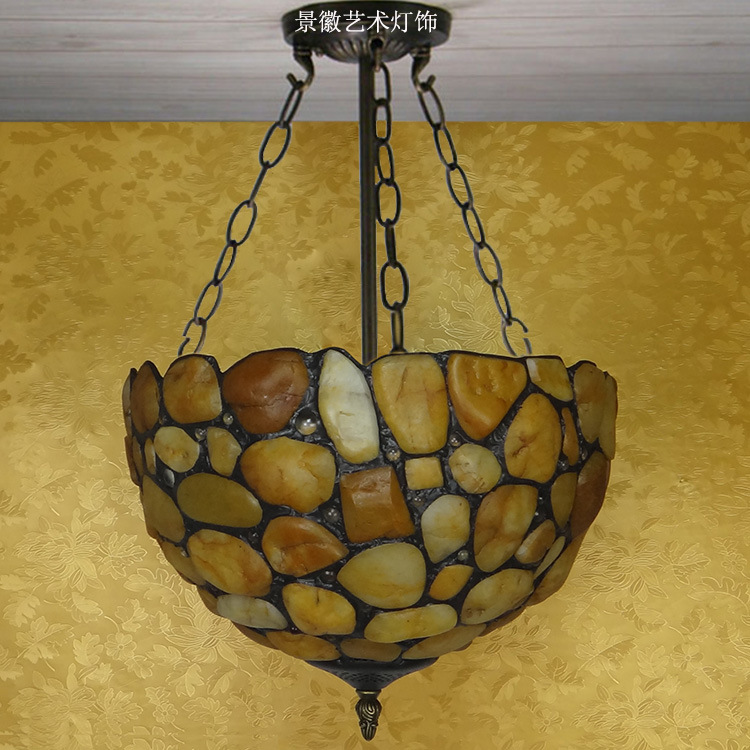 欧式吊灯 天然石头黄玉石灯具书房卧室休闲娱乐会所装饰照明吊灯