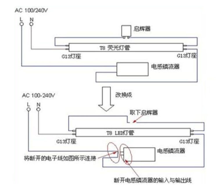 led灯管串联接线示意图图片