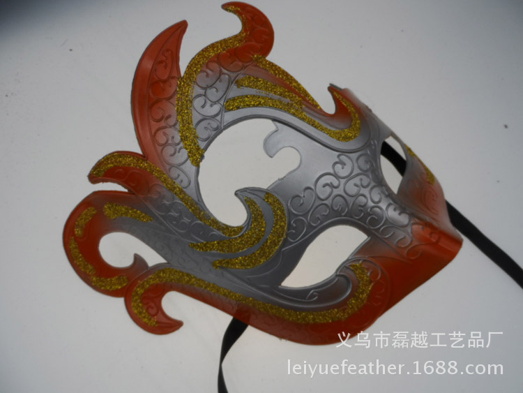 供应半脸凤凰面具金粉彩绘凤尾面具化妆舞会