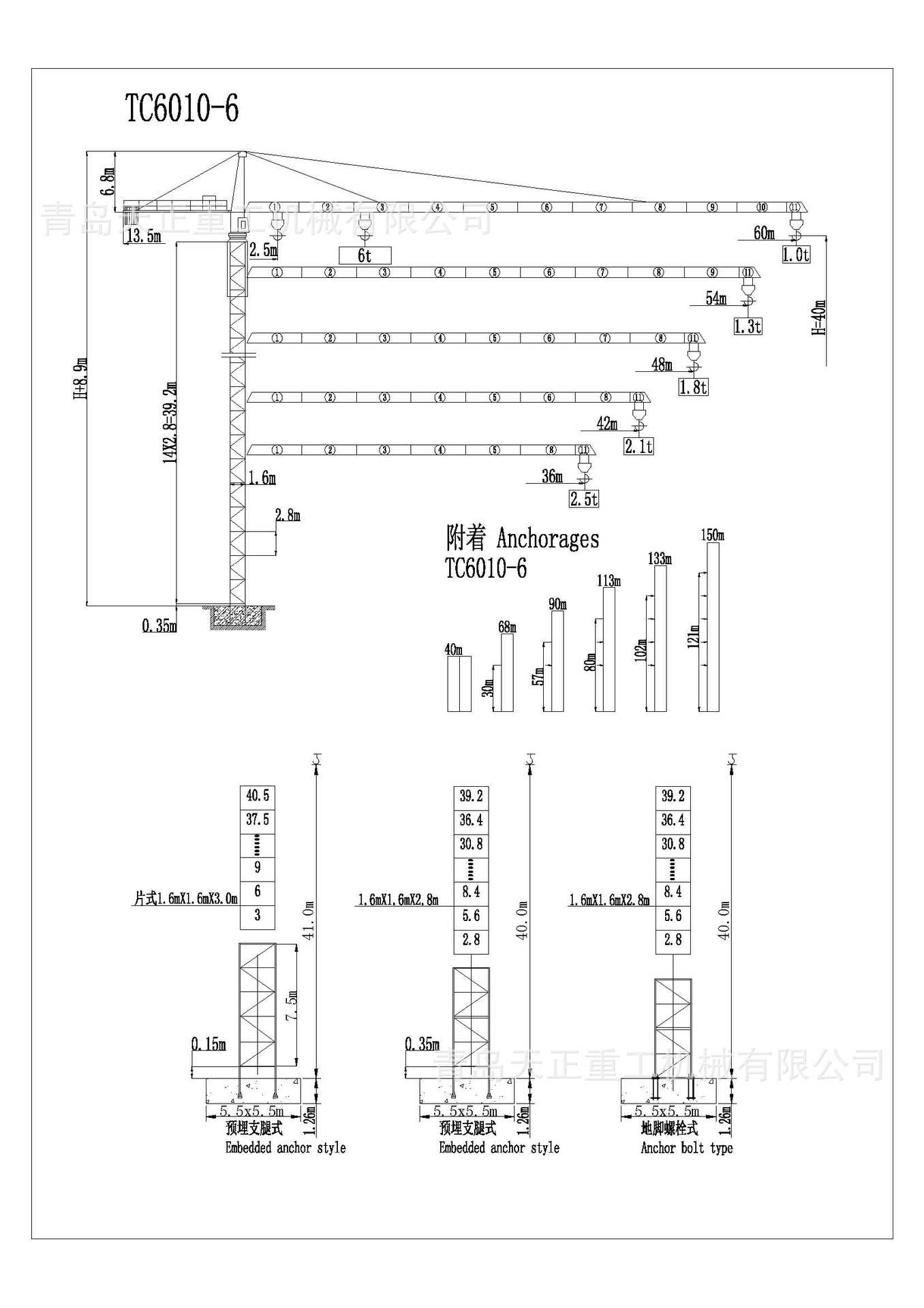 6010塔吊起重表图片