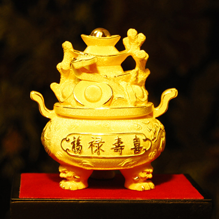 龙煌绒沙金镀金工艺品电铸千足金聚宝盆摆件保险礼品风水用品